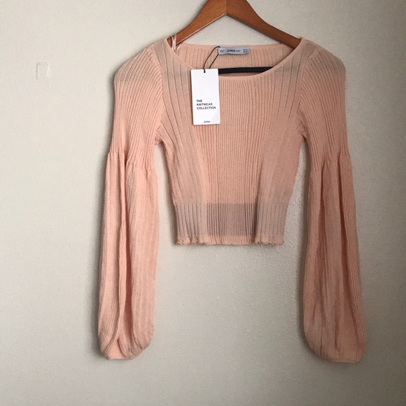 NWT Zara Ribbed Top with Puff Sleeves - Picture 4 of 8